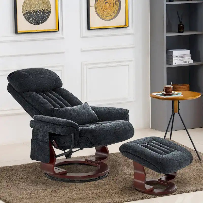Fauteuil inclinable pivotant MCombo avec ottoman, chaise de bureau de loisirs, chaise longue ergonomique, tissu chenille 4687