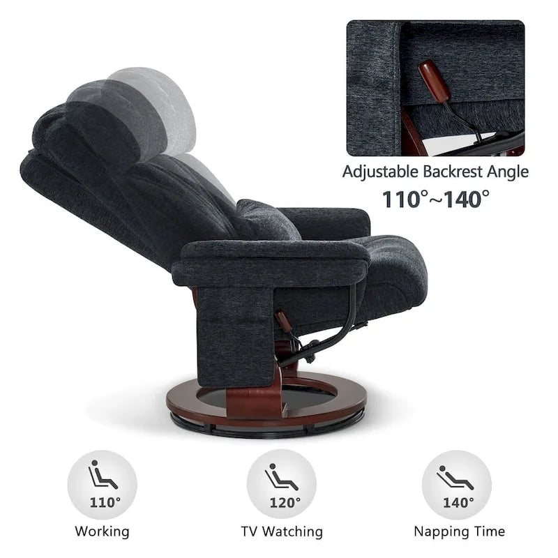 Fauteuil inclinable pivotant MCombo avec ottoman, chaise de bureau de loisirs, chaise longue ergonomique, tissu chenille 4687