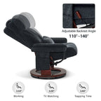 Fauteuil inclinable pivotant MCombo avec ottoman, chaise de bureau de loisirs, chaise longue ergonomique, tissu chenille 4687