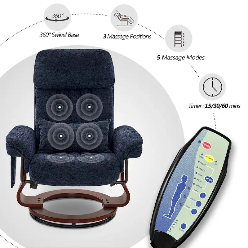 Fauteuil inclinable pivotant MCombo avec ottoman, chaise de bureau de loisirs, chaise longue ergonomique, tissu chenille 4687