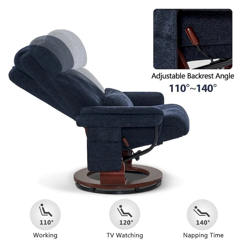 Fauteuil inclinable pivotant MCombo avec ottoman, chaise de bureau de loisirs, chaise longue ergonomique, tissu chenille 4687