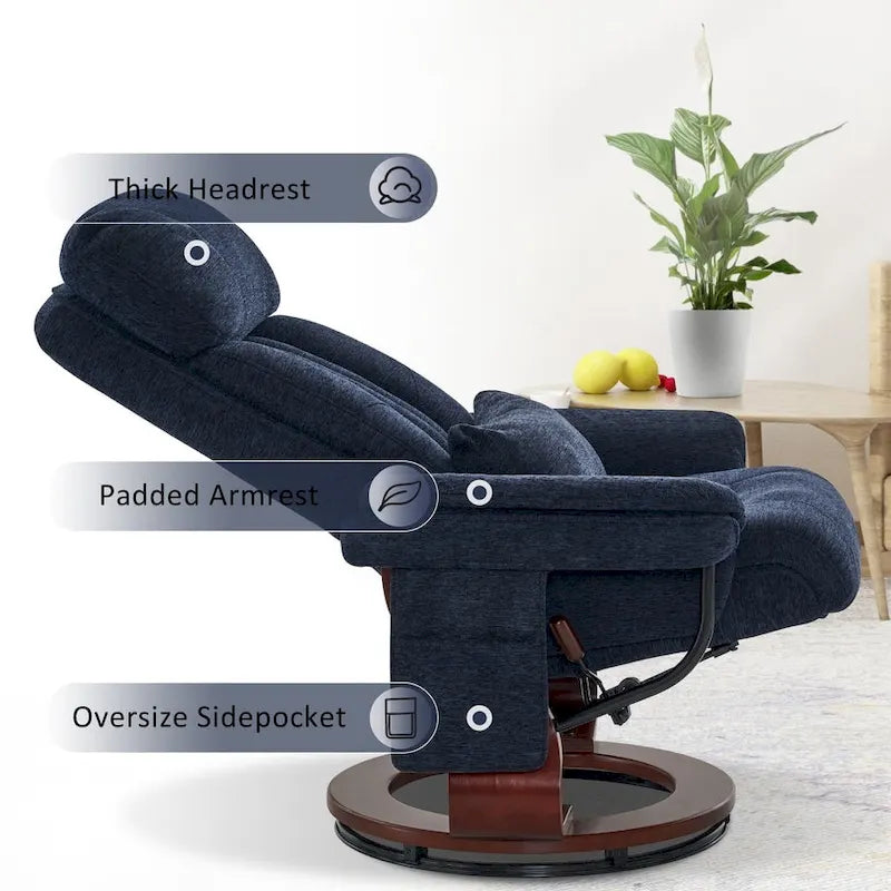 Fauteuil inclinable pivotant MCombo avec ottoman, chaise de bureau de loisirs, chaise longue ergonomique, tissu chenille 4687