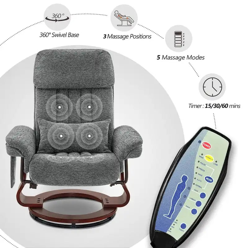 Fauteuil inclinable pivotant MCombo avec ottoman, chaise de bureau de loisirs, chaise longue ergonomique, tissu chenille 4687