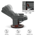 Fauteuil inclinable pivotant MCombo avec ottoman, chaise de bureau de loisirs, chaise longue ergonomique, tissu chenille 4687