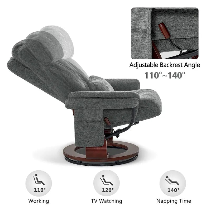 Fauteuil inclinable pivotant MCombo avec ottoman, chaise de bureau de loisirs, chaise longue ergonomique, tissu chenille 4687