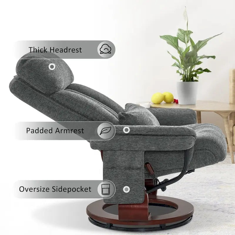 Fauteuil inclinable pivotant MCombo avec ottoman, chaise de bureau de loisirs, chaise longue ergonomique, tissu chenille 4687