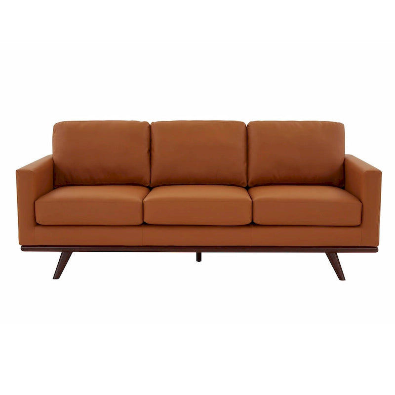 Canapé 3 places en cuir Chester avec base en bois de bouleau, canapé de salon moderne avec coussins amovibles - 83