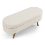 Pouffe de rangement ovale – Tissu plissé, pieds en bois d'hévéa (beige / blanc / gris), 2 places