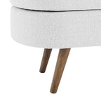 Pouffe de rangement ovale – Tissu plissé, pieds en bois d'hévéa (beige / blanc / gris), 2 places