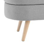 Pouffe de rangement ovale – Tissu plissé, pieds en bois d'hévéa (beige / blanc / gris), 2 places