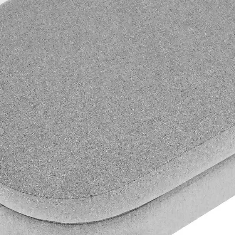 Pouffe de rangement ovale – Tissu plissé, pieds en bois d'hévéa (beige / blanc / gris), 2 places