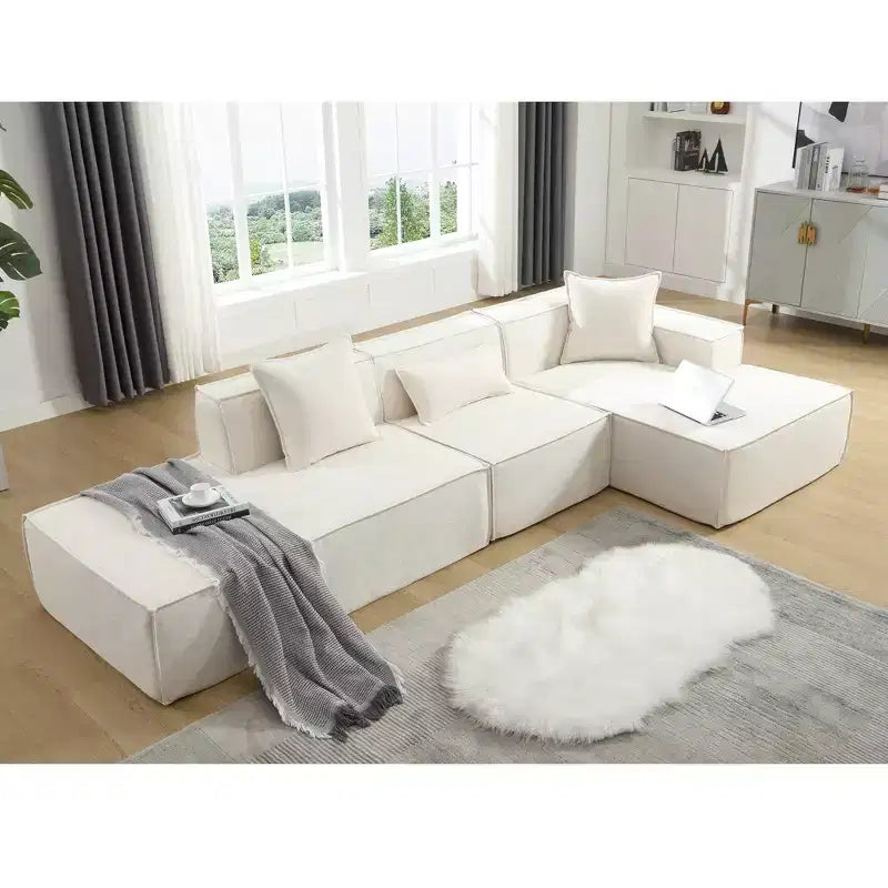 129.5W Modular Sectional Sofa Couch, L-shaped Minimalist Free Installation Tofu Block Sofa 4L -ModernLuxe