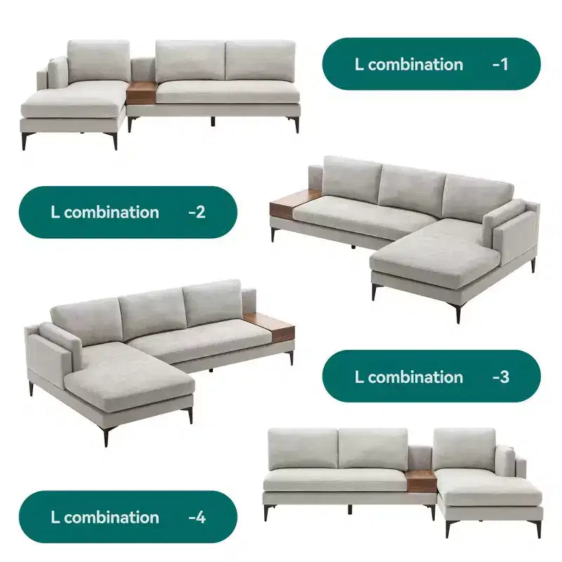 Canapé sectionnel 3 places minimaliste en forme de L avec méridienne réversible pour salon - Morden Fort