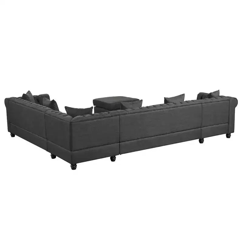 Canapé d'angle en lin 7 places en forme de U, grand canapé d'angle avec accoudoirs roulés de 132 cm et pouf - Morden Fort