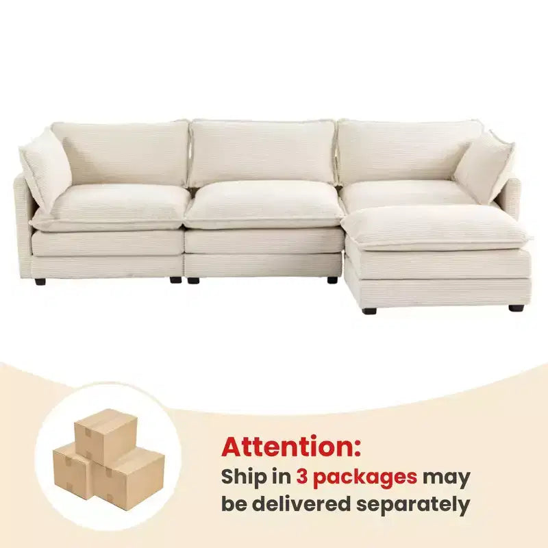 Canapé sectionnel moderne 4 pièces Likepay en velours côtelé de 284 cm de large avec ottoman