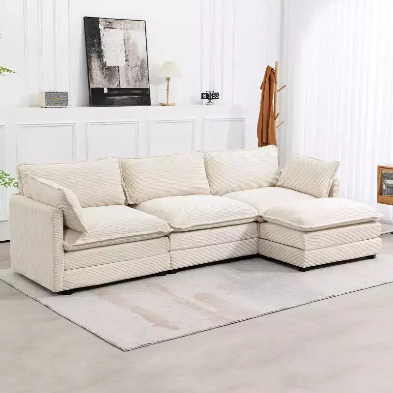 Canapé sectionnel moderne 4 pièces Likepay en velours côtelé de 284 cm de large avec ottoman
