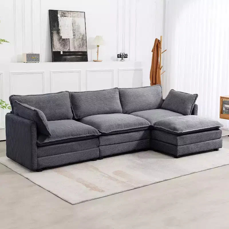 Canapé sectionnel moderne 4 pièces Likepay en velours côtelé de 284 cm de large avec ottoman