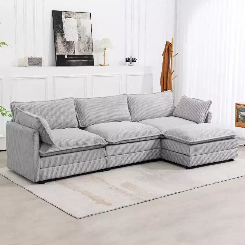 Canapé sectionnel moderne 4 pièces Likepay en velours côtelé de 284 cm de large avec ottoman