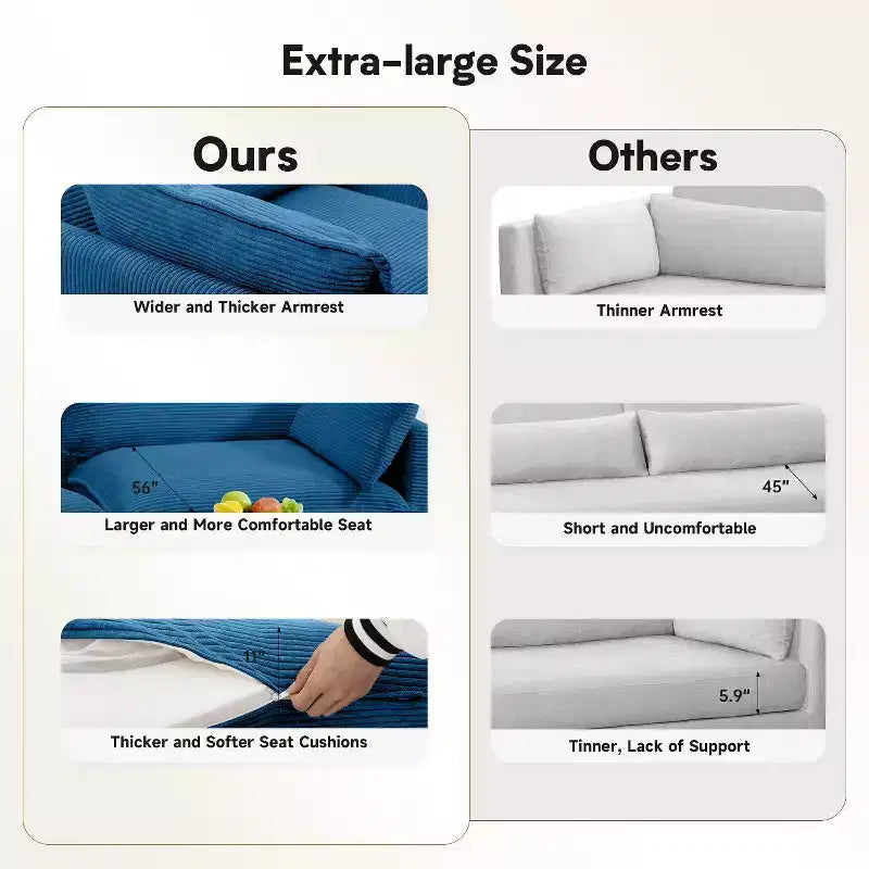 Canapé sectionnel moderne 4 pièces Likepay en velours côtelé de 284 cm de large avec ottoman