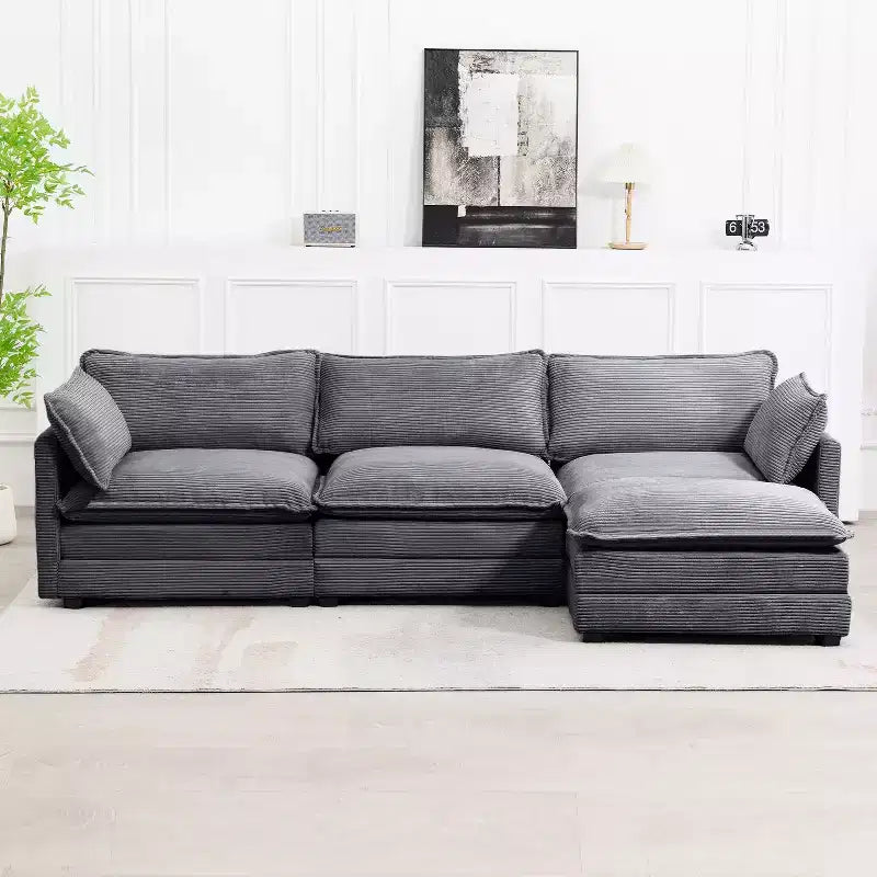 Canapé sectionnel moderne 4 pièces Likepay en velours côtelé de 284 cm de large avec ottoman