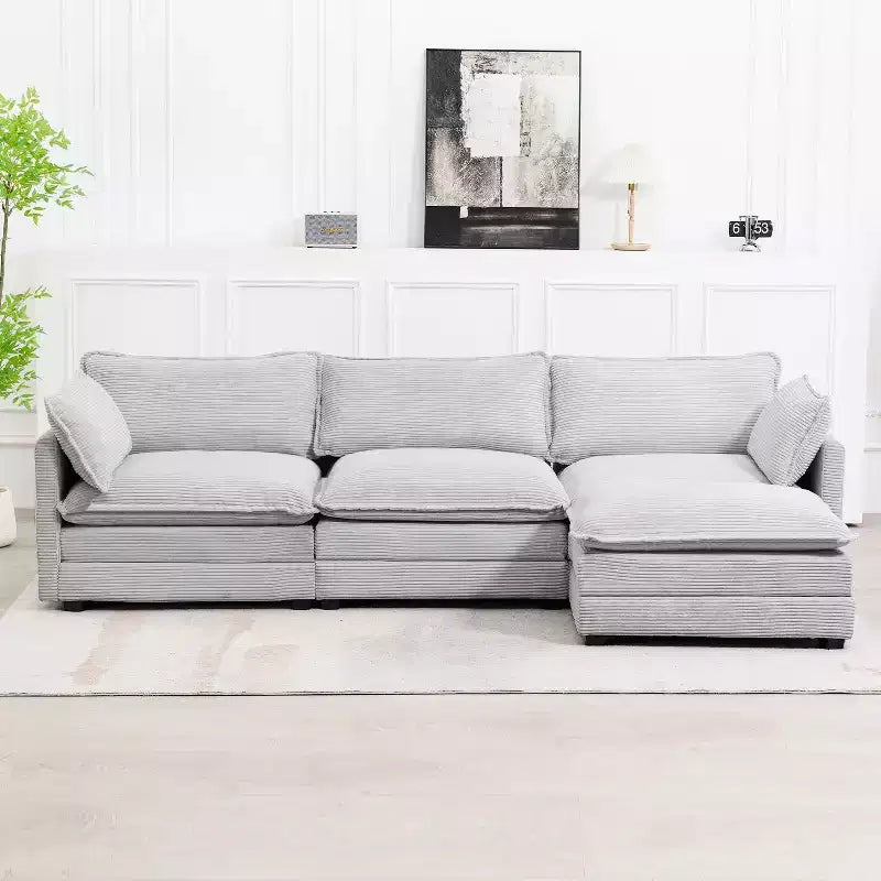 Canapé sectionnel moderne 4 pièces Likepay en velours côtelé de 284 cm de large avec ottoman