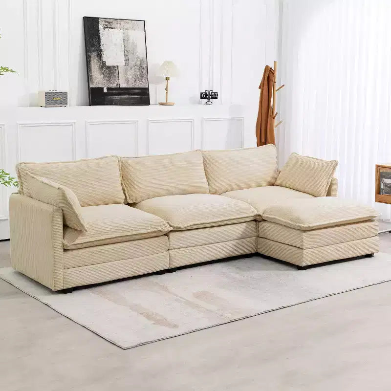 Canapé sectionnel moderne 4 pièces Likepay en velours côtelé de 284 cm de large avec ottoman