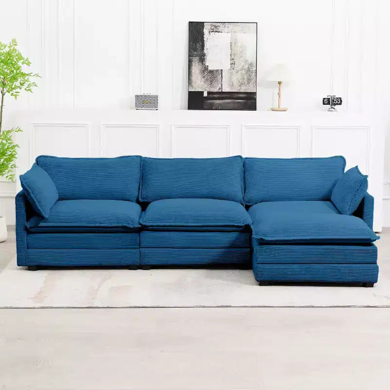 Canapé sectionnel moderne 4 pièces Likepay en velours côtelé de 284 cm de large avec ottoman