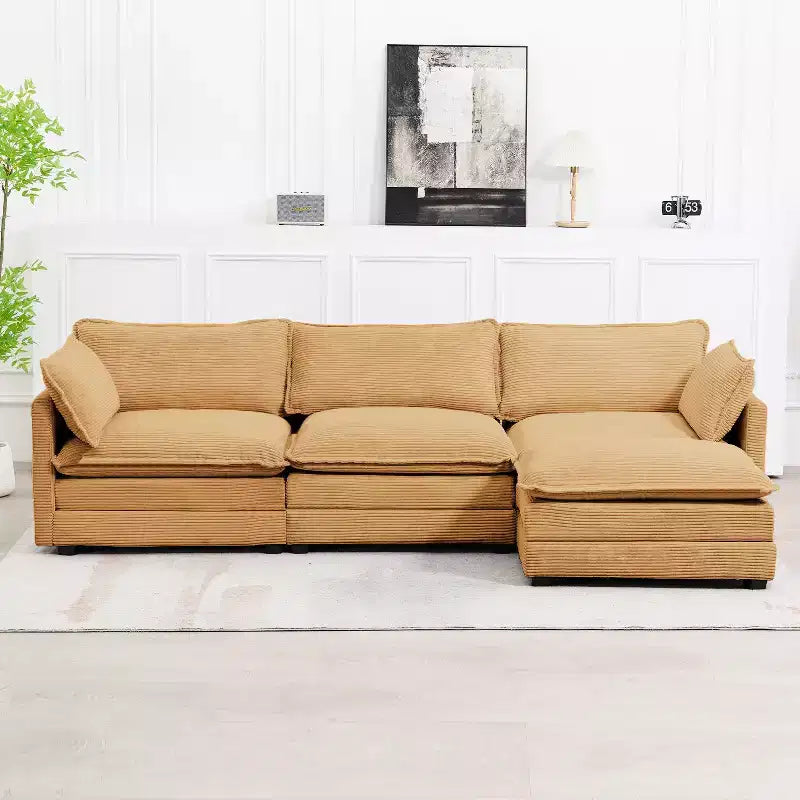 Canapé sectionnel moderne 4 pièces Likepay en velours côtelé de 284 cm de large avec ottoman