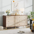 Commode 6 tiroirs marron/blanc avec pieds en métal, assemblage 1 personne