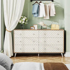 Commode 6 tiroirs marron/blanc avec pieds en métal, assemblage 1 personne