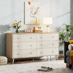 Commode 6 tiroirs marron/blanc avec pieds en métal, assemblage 1 personne