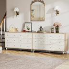 Commode 6 tiroirs marron/blanc avec pieds en métal, assemblage 1 personne