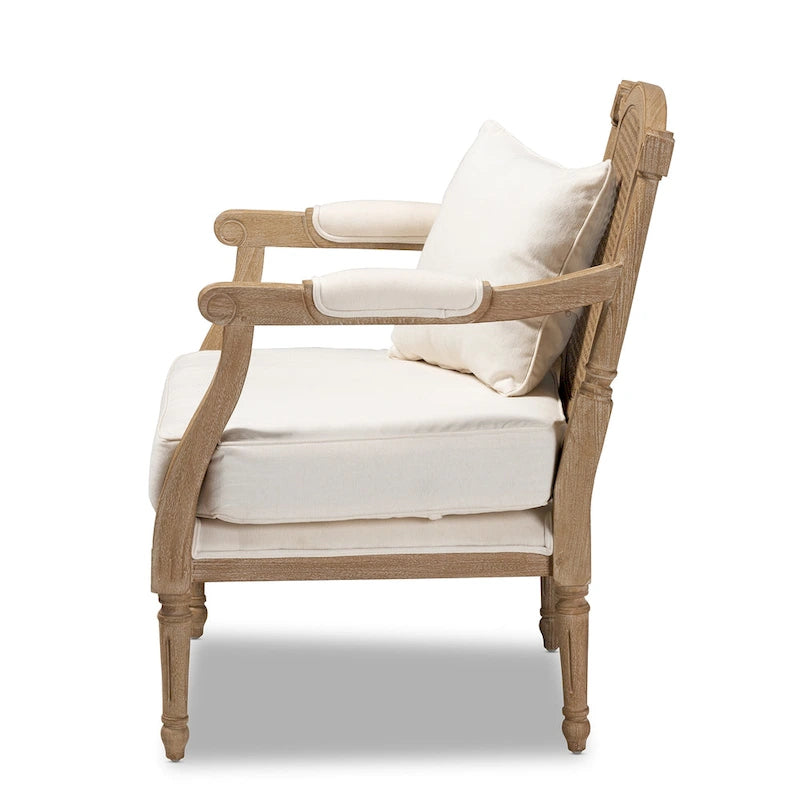 Fauteuil à la française ivoire, un siège, acajou sculpté et rotin