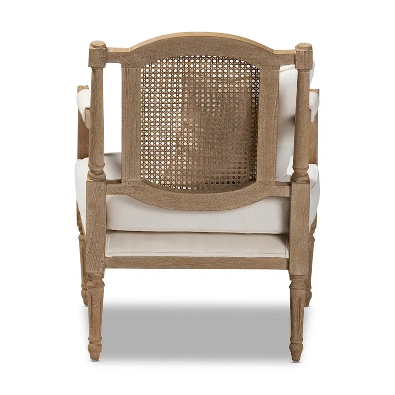 Fauteuil à la française ivoire, un siège, acajou sculpté et rotin