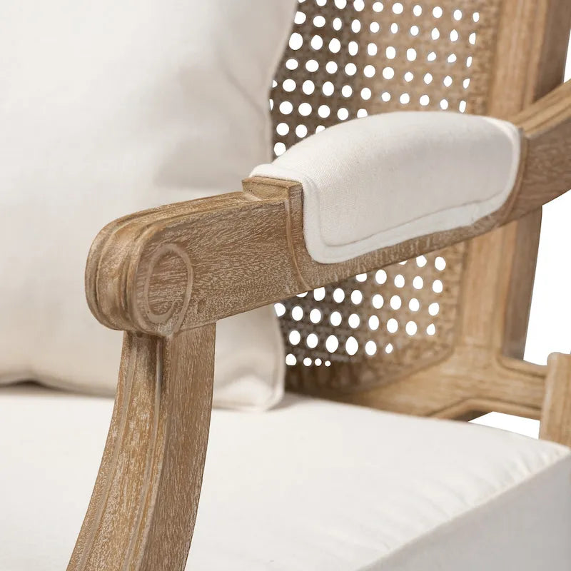 Fauteuil à la française ivoire, un siège, acajou sculpté et rotin