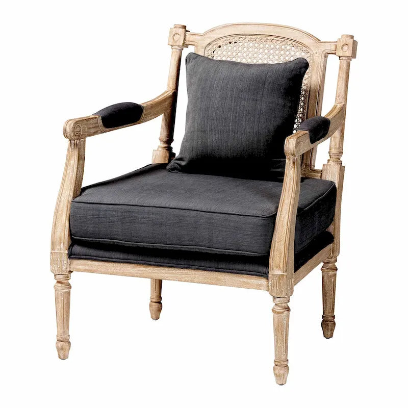 Fauteuil à la française ivoire, un siège, acajou sculpté et rotin