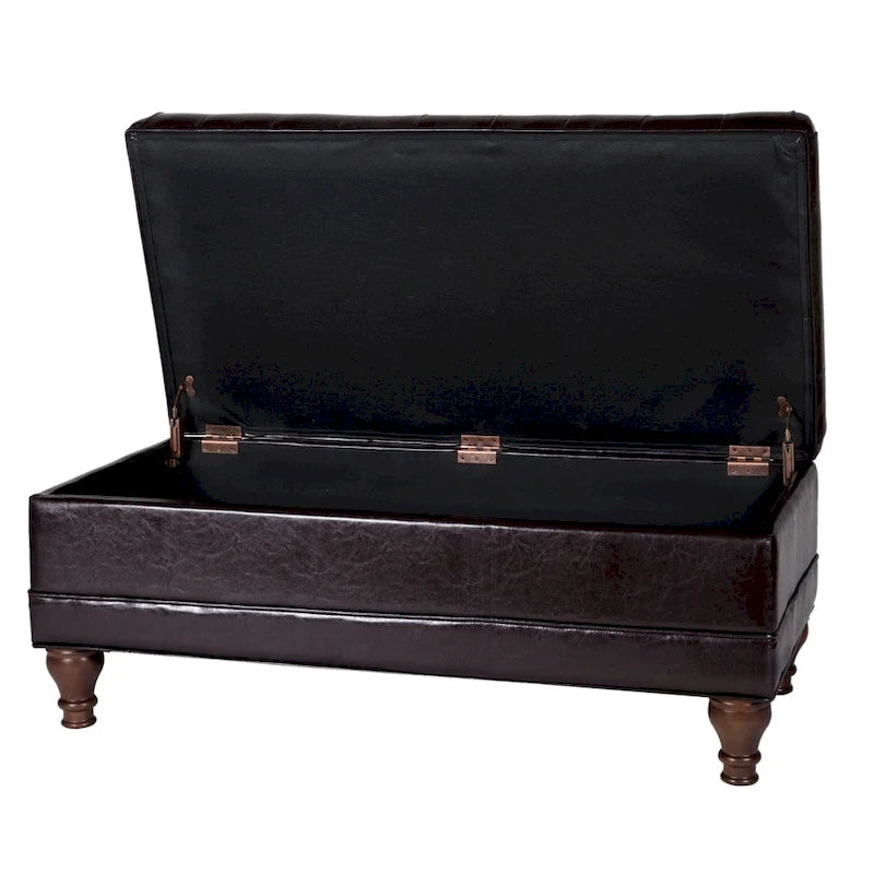 Banc de rangement en similicuir capitonné marron, 1 place