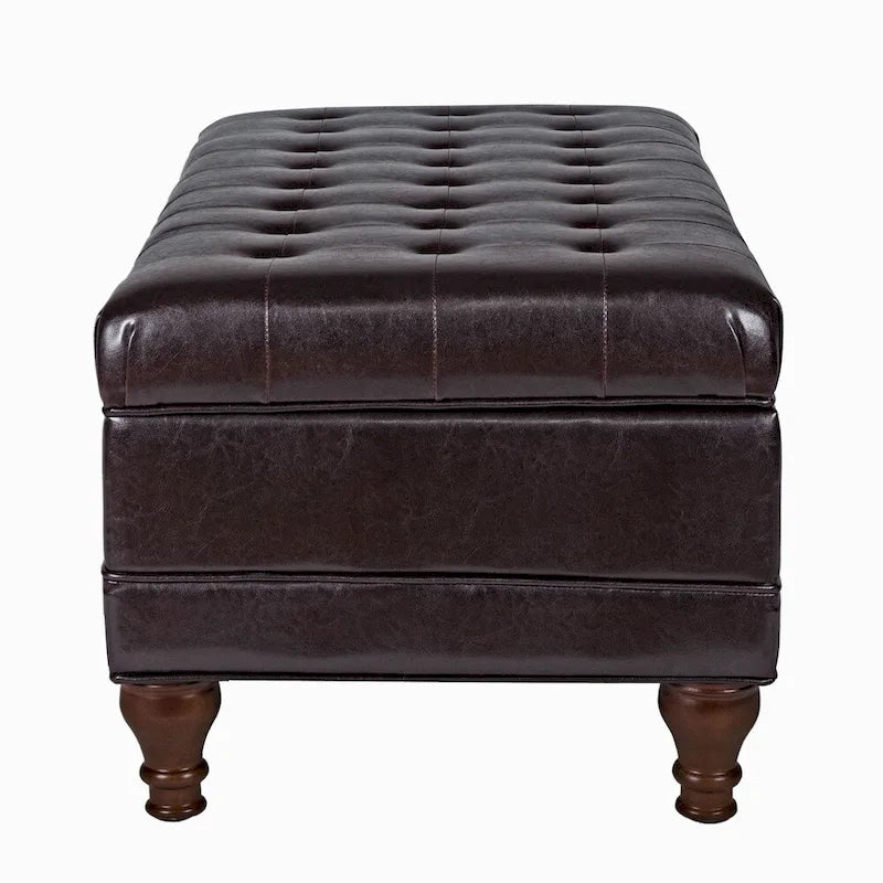 Banc de rangement en similicuir capitonné marron, 1 place