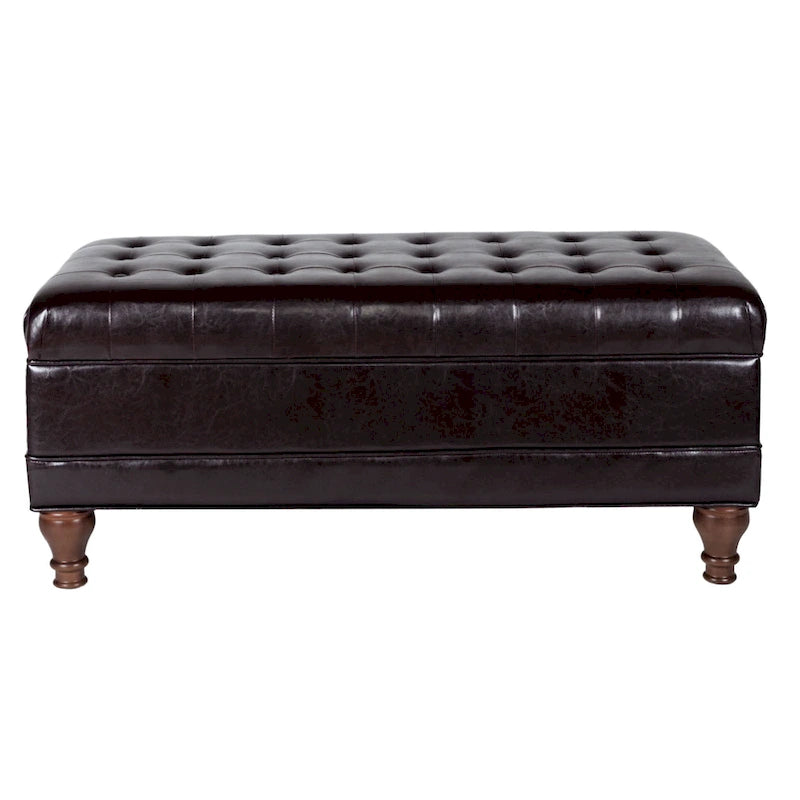 Banc de rangement en similicuir capitonné marron, 1 place