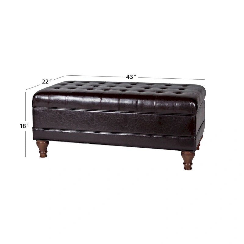 Banc de rangement en similicuir capitonné marron, 1 place