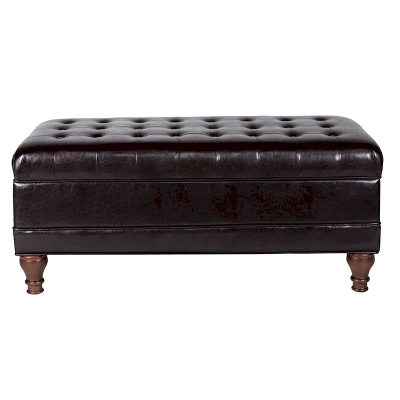 Banc de rangement en similicuir capitonné marron, 1 place