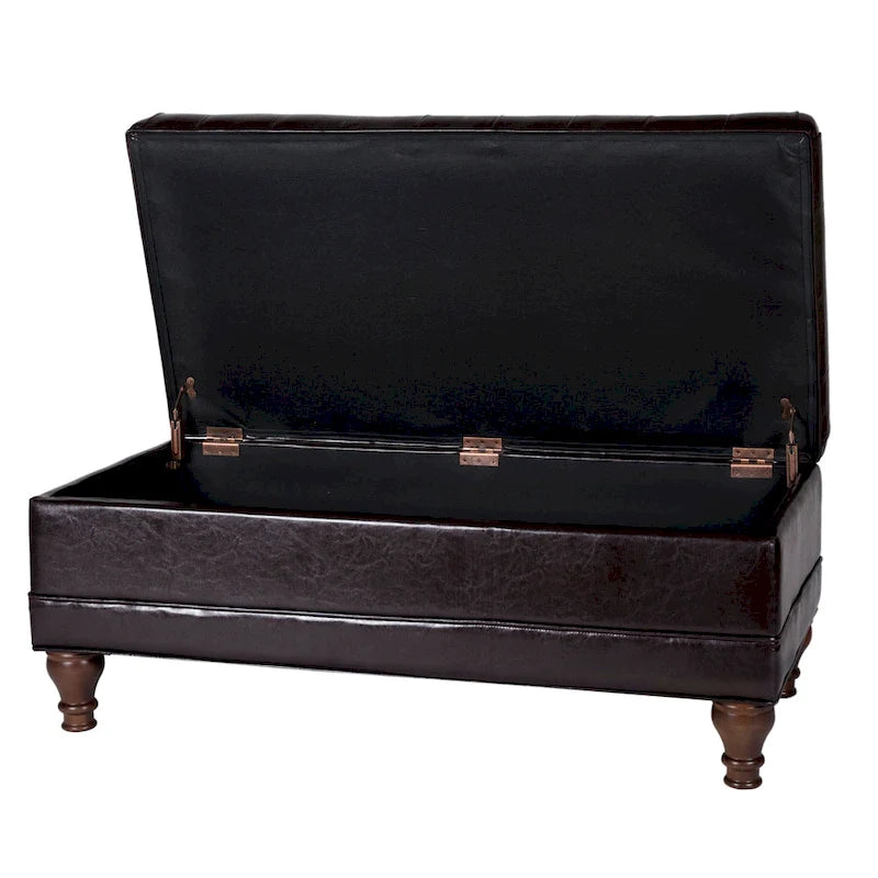 Banc de rangement en similicuir capitonné marron, 1 place