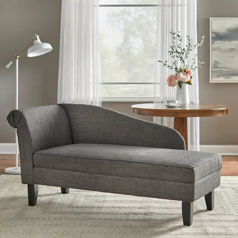 Chaise longue capitonnée beige / bleue / grise / orange / bordeaux avec rangement, simple