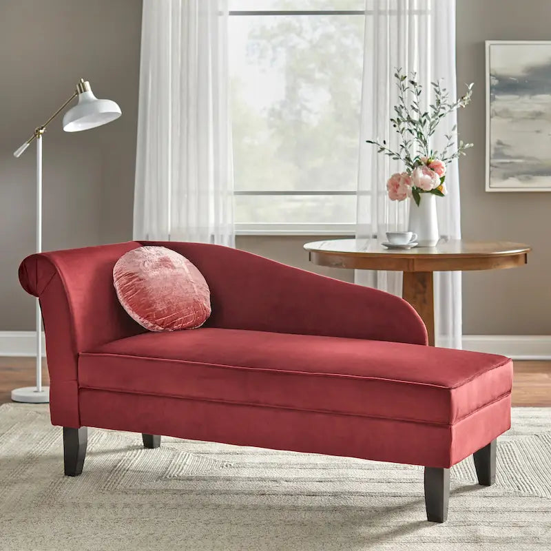Chaise longue capitonnée beige / bleue / grise / orange / bordeaux avec rangement, simple