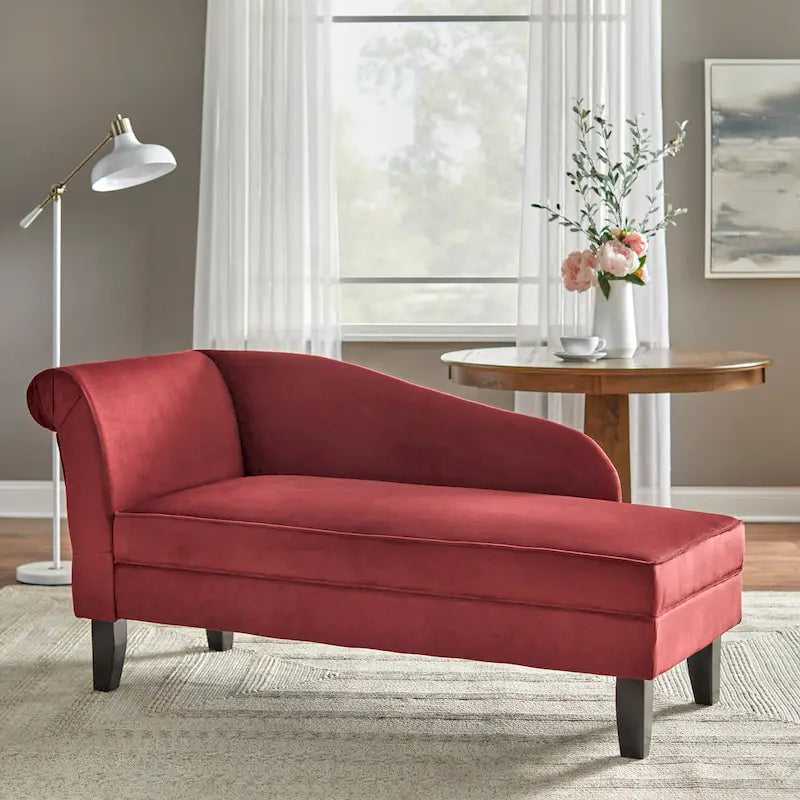 Chaise longue capitonnée beige / bleue / grise / orange / bordeaux avec rangement, simple