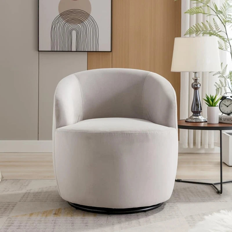 Fauteuil pivotant d'appoint en tissu velours avec anneau métallique thermolaqué