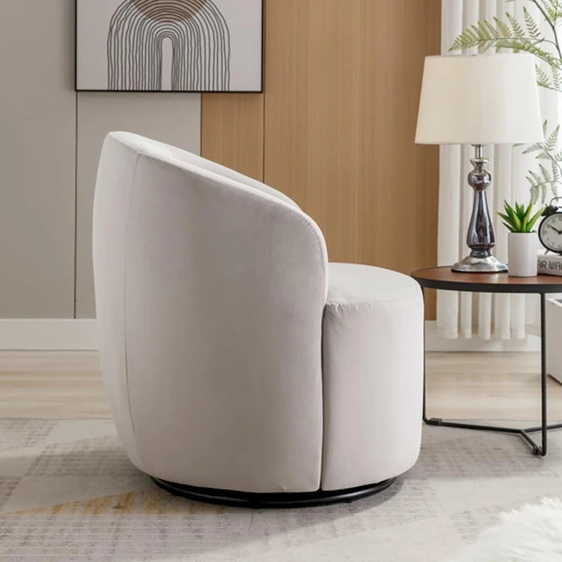Fauteuil pivotant d'appoint en tissu velours avec anneau métallique thermolaqué