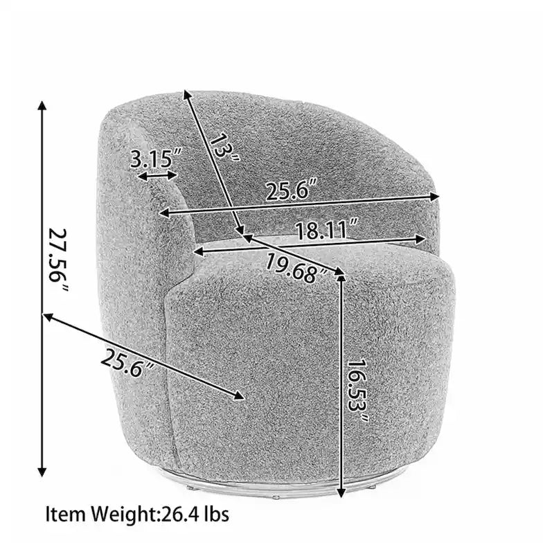Fauteuil pivotant d'appoint en tissu velours avec anneau métallique thermolaqué