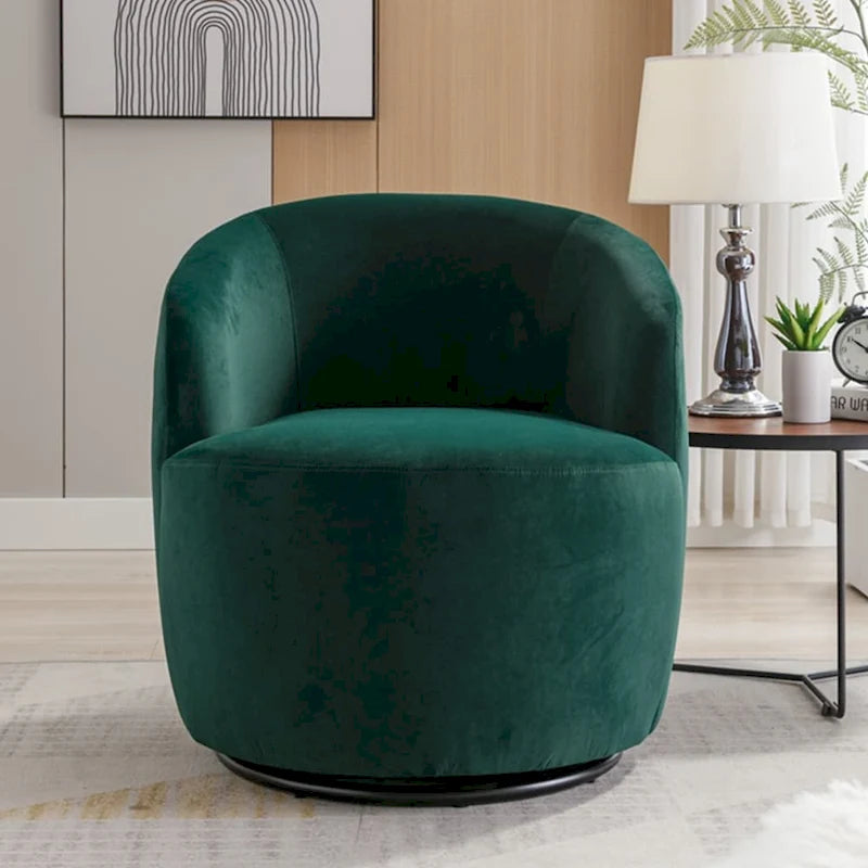 Fauteuil pivotant d'appoint en tissu velours avec anneau métallique thermolaqué