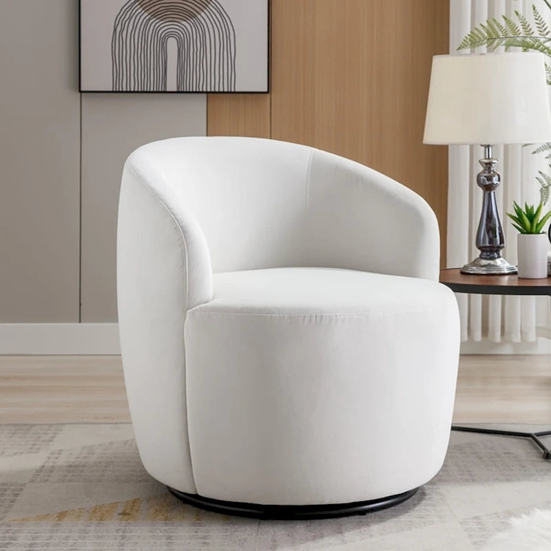 Fauteuil pivotant d'appoint en tissu velours avec anneau métallique thermolaqué